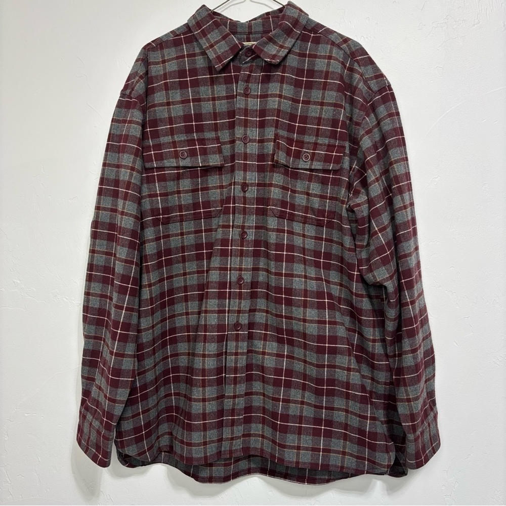 Ll Bean Men's Flannel Plaid Button Front Shirt Xl Red Gray 100% Cotton Outdoor